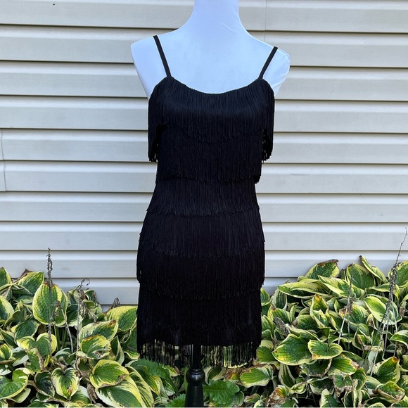 NWT Cheryl Creations Black Short Tiered Fringe Mini Dress - Picture 5 of 9